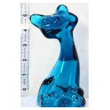 Fenton 6in FAGCA teal blue happy cat figure
