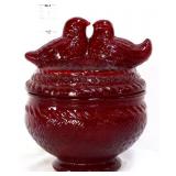 Red glass lovebird powder dish