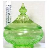 Vintage green depression covered candy dish