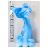 Fenton 5in light blue/white slag happy cat figure