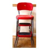 1950s red metal fold out kitchen stool