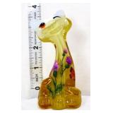 Fenton 3in FAGCA topaz/white happy cat w flowers