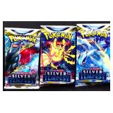 3 Pokemon Silver Tempest foil card packs, 1 open