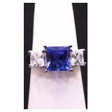 Square cut sapphire ring, lab created