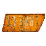 1951 state shape Tennessee license plate
