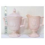 Jeanette pink milk glass pear cream/sugar set