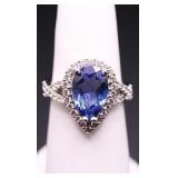 Pear cut tanzanite ring, lab grown