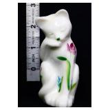 Fenton milk glass sitting cat w/ flowers