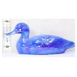 Fenton blue slag iridescent duck figure