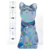 Fenton blue iridescent sitting cat figure