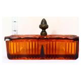 Vintage amber glass divided box w/ lid see pic