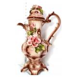 Vntg 18in capodmonte ewer w/ lid