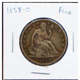 1858O seated liberty hafl dollar