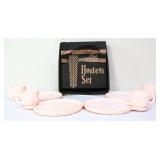 Vntg shell pink pink glass hostess set w/ box