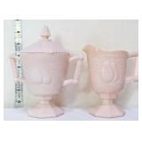 Jeanette pink milk glass pear cream/sugar set