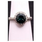 Sterling round cut emerald ring, lab created