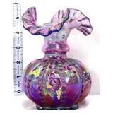 Fenton signed violet iridescent beaded melon vase