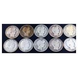 Lot of 10 barber half dollars