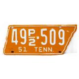 1951 state shape Tennessee license plate