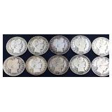 Lot of 10 barber half dollars