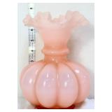 Fenton pink rose overlay melon vase