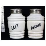 Pair round milk glass salt & pepper shakers