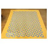 77x64in yellow/blue hand stitched estate quilt