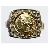 Gold over base mens coin ring, lab grown