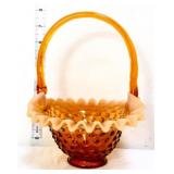Fenton amber opalescent hobnail basket