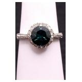 Sterling round cut emerald ring, lab created
