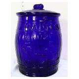 Cobalt glass Planters Peanuts canister
