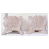 Pair Jeanette pink milk glass eagle candleholders