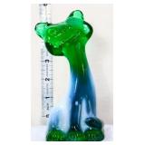 Fenton 5in emerald/white slag happy cat figure