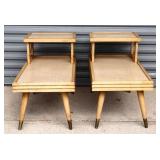 Pair MCM blonde step end tables see pics