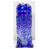 Blue carnival glass hat pin holder