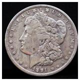 1891O Morgan silver dollar