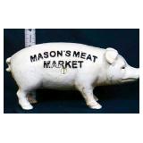 Cast iron white Masons Meat Market pig bank