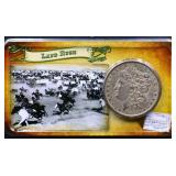 1883O Morgan dollar on Land Rush Info card