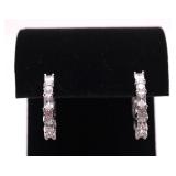 Pair white sapphire hoop earrings, lab created