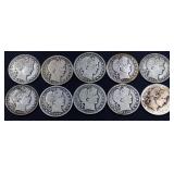 Lot of 10 barber half dollars