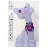 Fenton 5in lavender satin happy cat w pansies