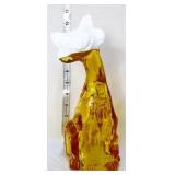 Fenton 11in topaz happy cat w/ milk glass head