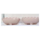 Lot of 2 pink milk glass oval footed bowls