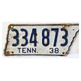 1938 state shape Tennessee license plate