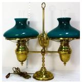 Vntg metal double green shade student lamp