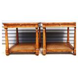 Pair vintage cane bottom end tables