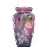 Fenton plum sand carved leaves Of Gold vase