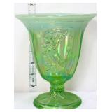 Fenton green iridescent dancing ladies vase, glows