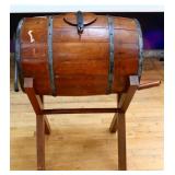 Vintage wood barrel butter churn on stand