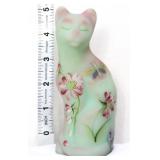 Fenton 5in lotus mist sitting cat w/ flowers